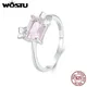 WOSTU 925 Sterling Silver Pink Rectangle Crystal Engagement ring For Women Romantic Flower Ring