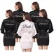 black robe silver grey writing sister of the bride satin robe bridal party getting ready robes