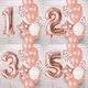 12pcs Rose Gold Number Foil Balloons Birthday Party Decoration Kids 1st First Baby Girl Princess 1 2