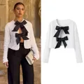 TRAF Sequin Butterfly Cropped Jackets for Women Bow Glitter Silvery White Black Jacket Fashion Crop
