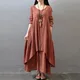 red 2023 new Elegant Cotton Linen Dresses for Women Mori Girl Style Casual Dress Plus Size Loose