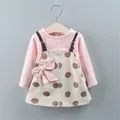 Spot Girls Dress Autumn Children Wear New Fashion Polka Dot Print Bow Long Sleeve Fake Two-piece