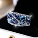 Royal Blue Crystal Water Drop Stone Ring Simulated Aquamarine Engagement Rings For Women Vintage