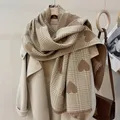 Double Side Cashmere Scarf Autumn Winter Women's Love Heart Plaid Fashion Ladies Long Thickened Warm