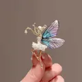 RINHOO Flower Fairy Dancer Girl Crystal Brooches for Women Cute Pin High Quality Angel Wings Corsage