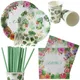 Summer Tropical Party Disposable Tableware Jungle Monstera Leaf Palm Leaf Plates Paper Cups Hawaiian