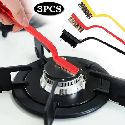 3Pcs Gas Stove Cleaning Brushes Kitchen Range Hood Brush Copper Wire Stainless Steel Nylon Wire Brush Kitchen Cleaning Tools