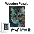 Blue Eyes Cat Wooden Puzzles for Adults Unique Shape Wooden Animal Puzzle Creative Challenge for