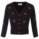 Belle Poque Women Jackets Cardigans Tops Autumn Spring Cherries Embroidery Jumpers 3/4 Sleeve V-Neck