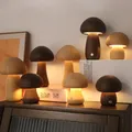 Wooden Mushrooms Night Light Touch Switch Bedroom Bedside Table Lamp Walnut Beech Wood Warm Dimmable