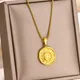 Stainless Steel Sun Moon Coin Necklaces For Women Vintage Gold Color Box Chain Round Necklaces