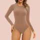 AROHA Body-Hugging Bodysuit for Women Long/Short Sleeve High Stretch Leotard Top Thong Crew Neck