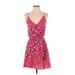 Express Casual Dress - A-Line V-Neck Sleeveless: Red Print Dresses - Women's Size Small