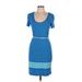 Calvin Klein Casual Dress - Bodycon Scoop Neck Short sleeves: Blue Stripes Dresses - Women's Size 6
