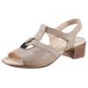 Sandalette ARA "LUGANO", Damen, Gr. 8,5 (42,5), beige (sand), Veloursleder, metallic, elegant, Schuhe, Sommerschuh, Sandale, Blockabsatz, mit Gummizug und Klettverschluss