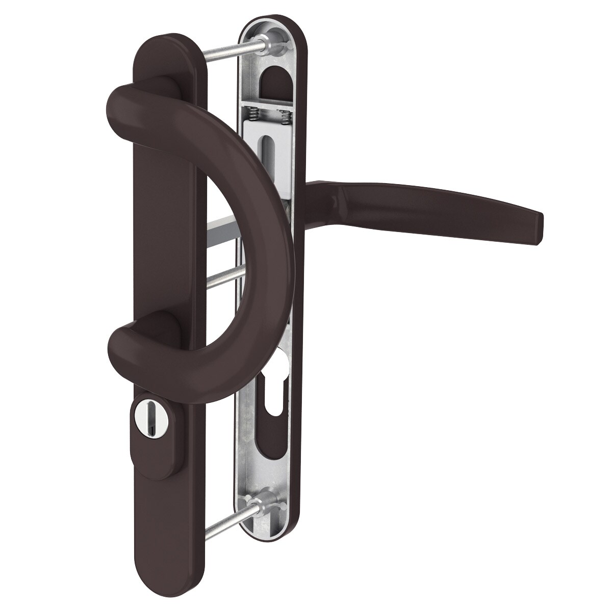 MS Beschläge Langschild Schmalrahmengarnitur 92mm Braun Bügelgriff/Drücker 71-86mm Kernziehschutz Image