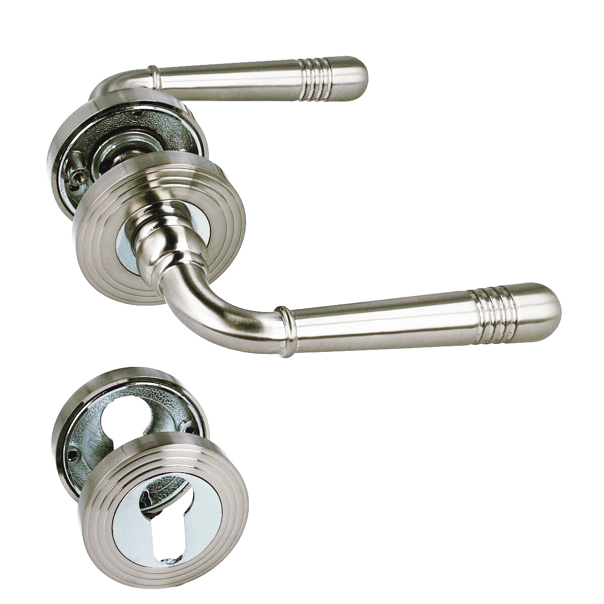 MS Beschläge Türdrücker Türbeschlag Rosettengarnitur Drückergarnitur matt Nickel Profilzylinder Image