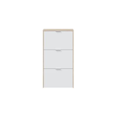 Dmora Schuhschrank Escondido, Schuhschrank mit 3 Klapptüren, 70x17h180 cm, Eiche und glänzend Weiß