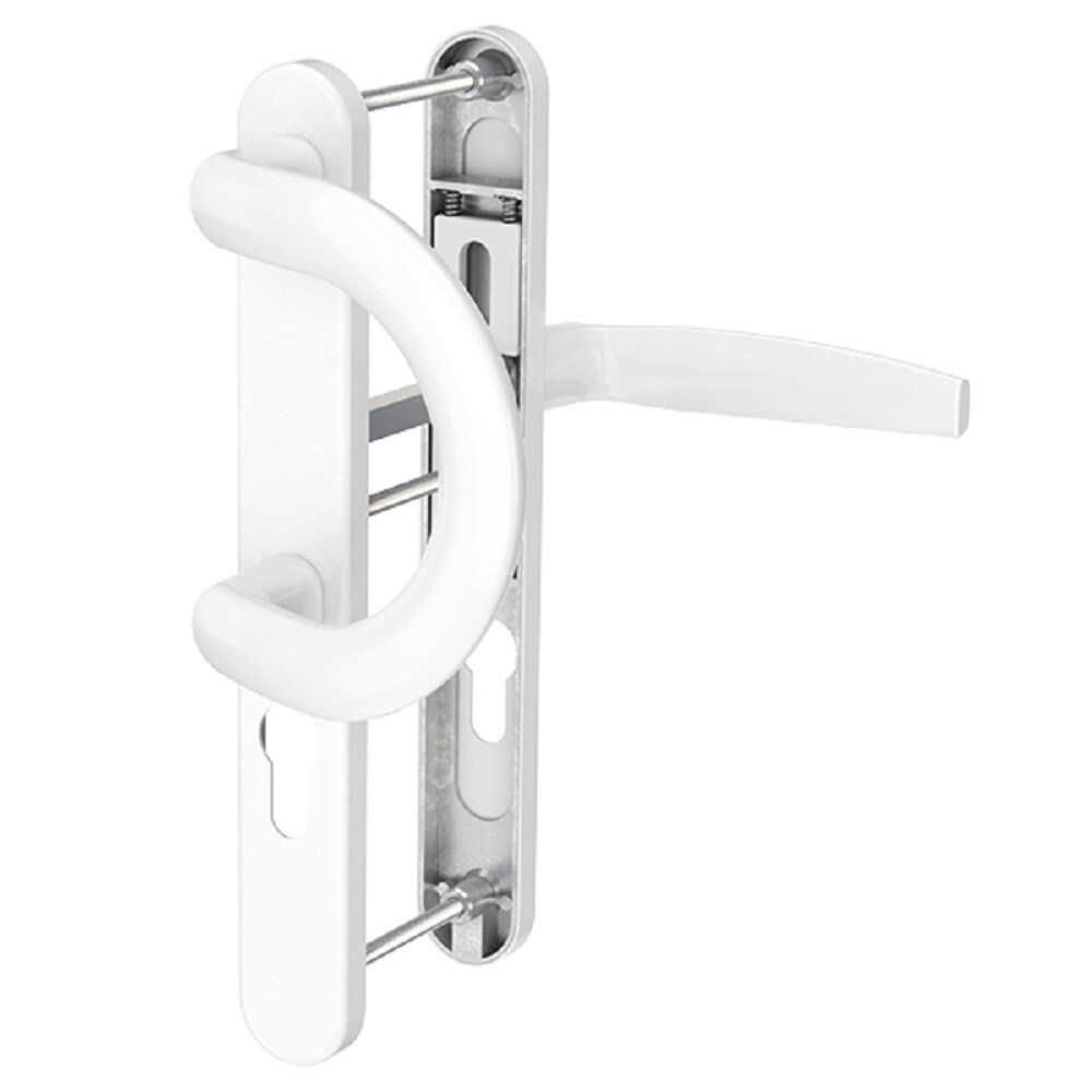 MS Beschläge Langschild PZ 72mm Schmalrahmengarnitur Weiß Bügelgriff/Drücker TS 39-54mm Image