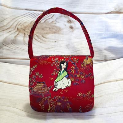 Disney Bags | Disney Mulan Embroidered Nylon Satin Mini Arm Bag Purse 5" X 5" Red Blue Tan | Color: Blue/Red | Size: Os