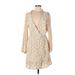 American Eagle Outfitters Cocktail Dress - Wrap V Neck Long sleeves: Tan Floral Dresses - New - Women's Size Large