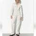 Zara Pants & Jumpsuits | New Zara White Denim Jumpsuit Long Sleeves Straight Wide Leg Women's Size M | Color: Cream/White | Size: M