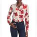 J. Crew Tops | J. Crew 100% Silk Button Down Ivory With Poppy Print Blouse Size 4 | Color: Pink/Red | Size: 4