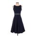 Homeyee Casual Dress - A-Line Crew Neck Sleeveless: Blue Print Dresses - Women's Size 4