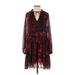 H&M Casual Dress - A-Line Tie Neck Long sleeves: Burgundy Floral Dresses - Women's Size 4