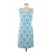 Worthington Casual Dress - Sheath: Blue Floral Motif Dresses - Women's Size 8