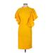 Eien U.S.A. Casual Dress - Mini High Neck Short sleeves: Yellow Solid Dresses - Women's Size Medium