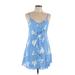 Style Rack Casual Dress - Mini V Neck Sleeveless: Blue Floral Dresses - New - Women's Size Large