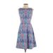 Talbots Casual Dress - A-Line: Blue Acid Wash Print Dresses - Women's Size Small Petite