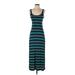 Soprano Casual Dress - A-Line Scoop Neck Sleeveless: Teal Stripes Dresses - Women's Size Small