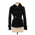 Wool Coat: Short Black Print Jackets & Outerwear - Women's Size Small