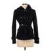 Wool Coat: Short Black Print Jackets & Outerwear - Women's Size Small