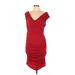 Venus Casual Dress - Bodycon Plunge Short sleeves: Red Print Dresses - Women's Size Large