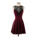 Material Girl Casual Dress - A-Line High Neck Sleeveless: Burgundy Solid Dresses - Women's Size Small