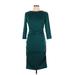 Nicole Miller Artelier Casual Dress - Sheath High Neck 3/4 sleeves: Teal Solid Dresses - Women's Size Large