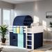 Twin Size Loft Bed with Tent and Tower and Three Pockets, Blue