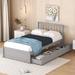 Twin Size Platform Bed with 2 Storage Drawers, Wooden Bed Frame with Headboard and Slats Support, No Box Spring Required