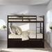 Wooden Twin over Twin Bunk Bed with Trundle and Drawers, Espresso