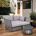 Patio Double Chaise Lounge Daybed with Coffee Table, Beige+Natural