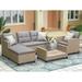 4 Piece Outdoor Patio Loveseat Set, Wicker Ratten Sectional Conversation Sofa Sets w/ Coffee Table & Seat Cushions, beige Brown