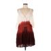 Signature 8 Casual Dress - Mini V-Neck 3/4 sleeves: Burgundy Tie-dye Dresses - Women's Size Medium