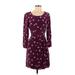 Madewell Casual Dress Scoop Neck 3/4 sleeves: Burgundy Floral Dresses - Women's Size 0