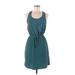 Soprano Casual Dress - Mini Scoop Neck Sleeveless: Teal Stripes Dresses - Women's Size Medium