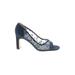 Ann Marino Heels: Slip On Chunky Heel Cocktail Party Blue Print Shoes - Women's Size 8 1/2 - Open Toe