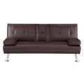 17 Stories Wayd Twin 66" Vegan Leather Convertible Sofa Faux Leather/Metal in Brown | 32 H x 66 W x 32 D in | Wayfair