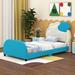 Zoomie Kids Hailie Platform Bed w/ Cloud-Shaped Headboard & Embedded Light Stripe Upholstered/Velvet in Blue | 38.7 H x 41.1 W x 80.5 D in | Wayfair